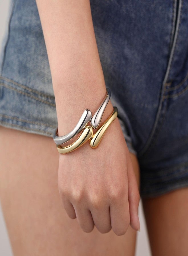 GINAZL Trendy Twist Chunky Cuff Bracelet, Gold Bangle Bracelets for Women (BCB-G) - Image 5